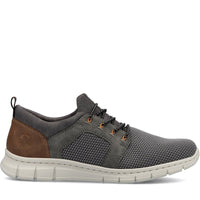 Quarter turn Men's Rieker Footwear style name Timo 96 in color Stein/ Smoke/ Mandel/ Rauch. Sku: B7796-42