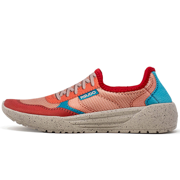 Quarter turn view Women's Psudo Footwear style name Court in color Red/ Blue. Sku: 004-36