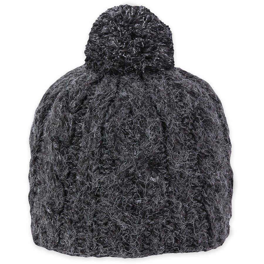 Quarter turn view Women's Pistil Hats style name Riley Beanie in color Grey. Sku: 0228-CHARCOAL