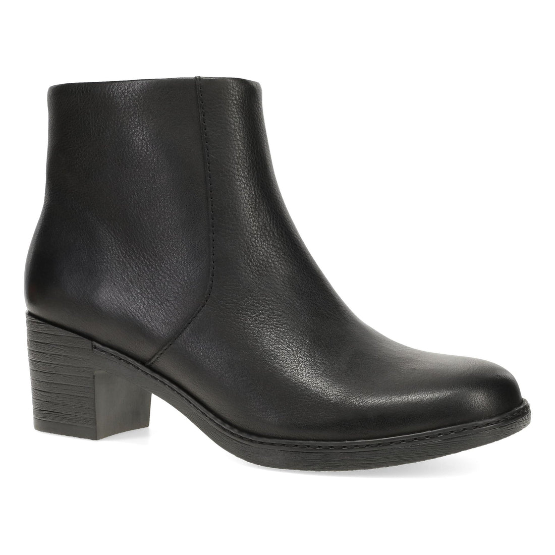 Black ankle boot with lace-up design on a white background