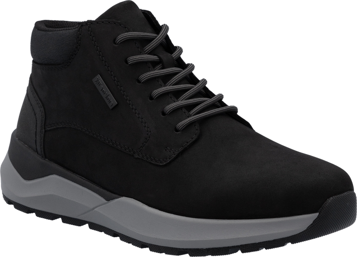Quarter turn view Men's Rieker Footwear style name Thorben 01 Waterproof in color SCHWARZ. Sku: 06001-00