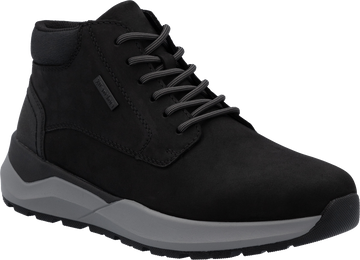 Quarter turn view Men's Rieker Footwear style name Thorben 01 Waterproof in color SCHWARZ. Sku: 06001-00