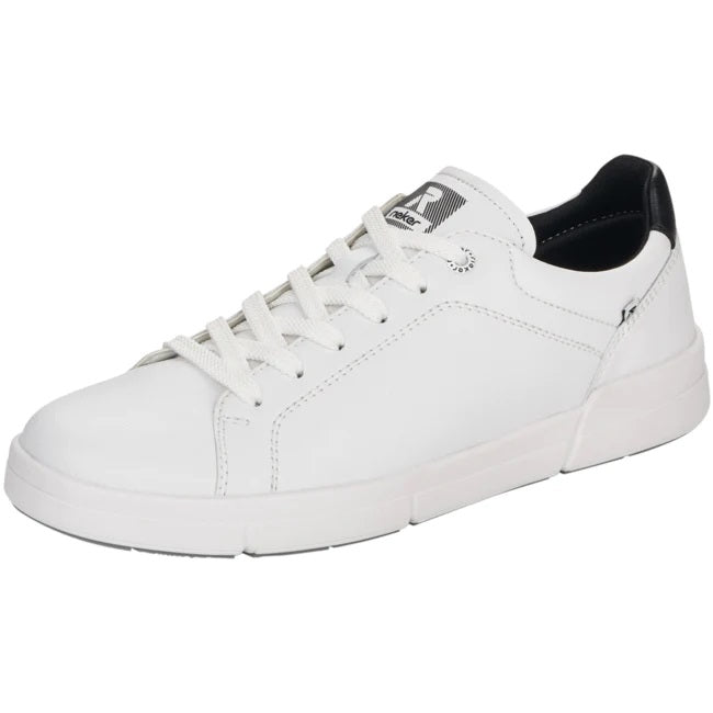 Quarter view Men's R-Evolution Footwear style name Spencer 02 in color Weiss/Schwartz. Sku: 07102-80