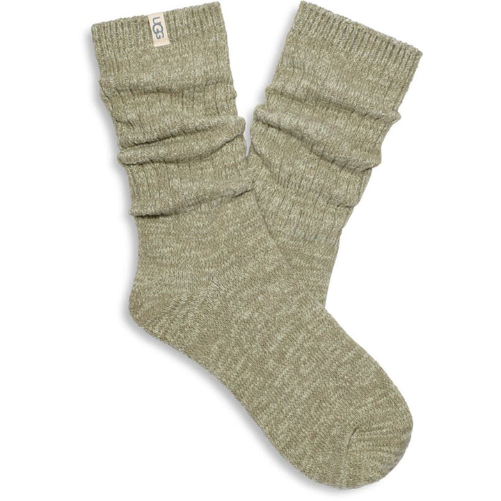 Quarter turn view Women's UGG Sock style name Rib Knit Slouchy Crew in color Moss Green. Sku: 1014832-MSSG