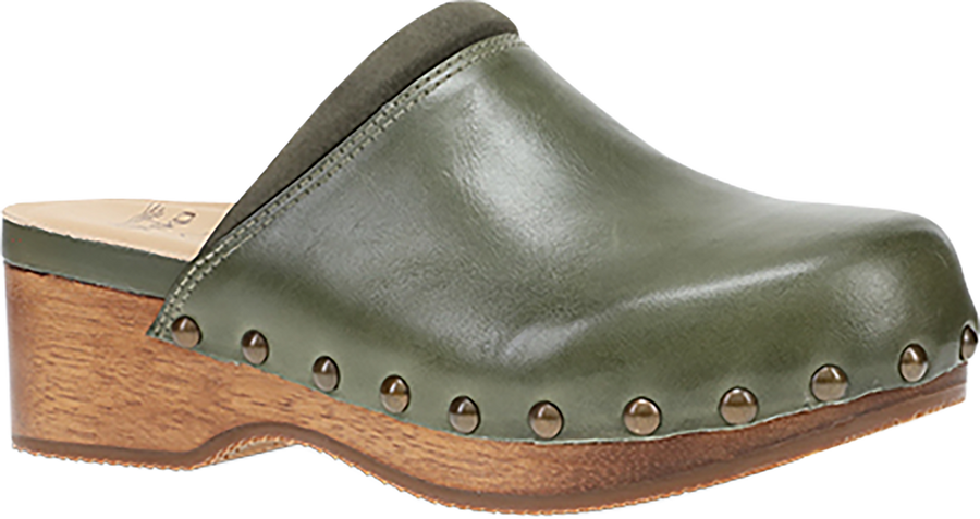 Quarter turn view Women's Dansko Footwear style name Andie in color OLIVE CALF. Sku: 10205281500