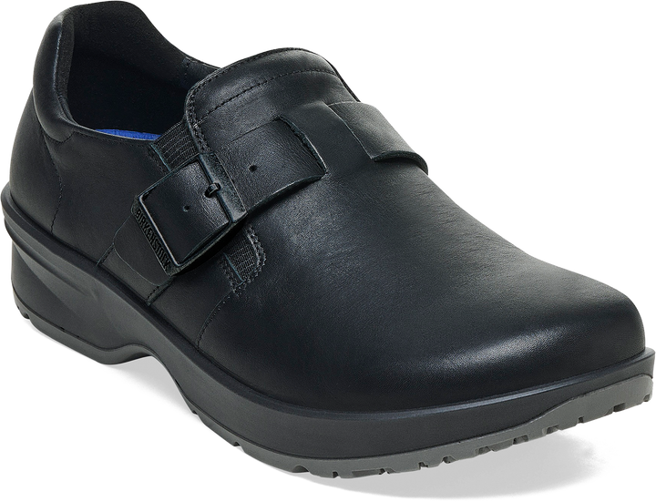 Quarter turn view Women's Birkenstock Footwear style name Caris Pro Regular in color BLACK. Sku: 1027414