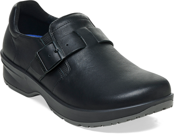 Quarter turn view Women's Birkenstock Footwear style name Caris Pro Regular in color BLACK. Sku: 1027414