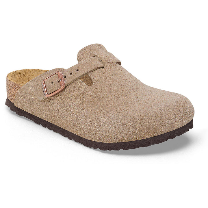 Quarter turn view Kid's Birkenstock Footwear style name Boston Suede Kid's in color Taupe. Sku: 1027875