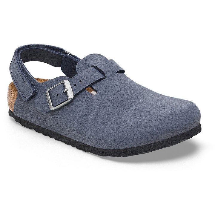 Quarter turn view Kid's Birkenstock Footwear style name Tokio Birkibuc Kid's in color Navy. Sku: 1027917