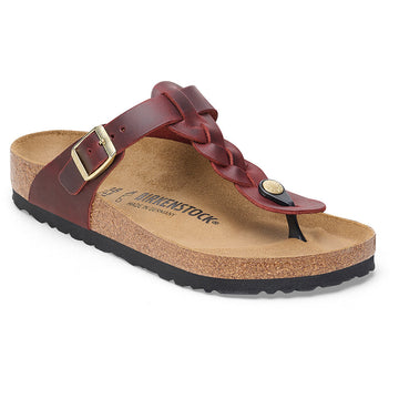 Quarter turn view Women's Birkenstock Footwear style name Gizeh Braid Regular in color Zinfandel. Sku: 1027923