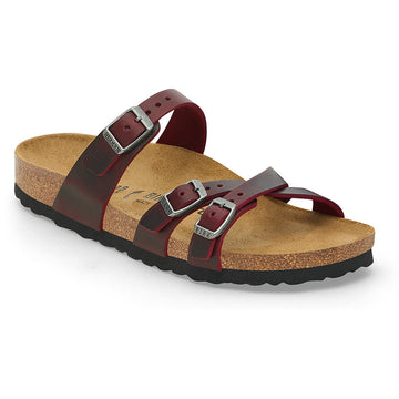 Quarter turn view Women's Birkenstock Footwear style name Franca Oiled Regular in color Zinfandel Oiled. Sku: 1028019