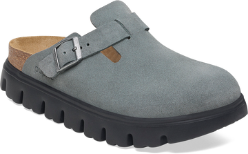 Quarter turn view Women's Birkenstock Footwear style name Boston Chunky Suede Narrow in color BASALT GR. Sku: 1029142