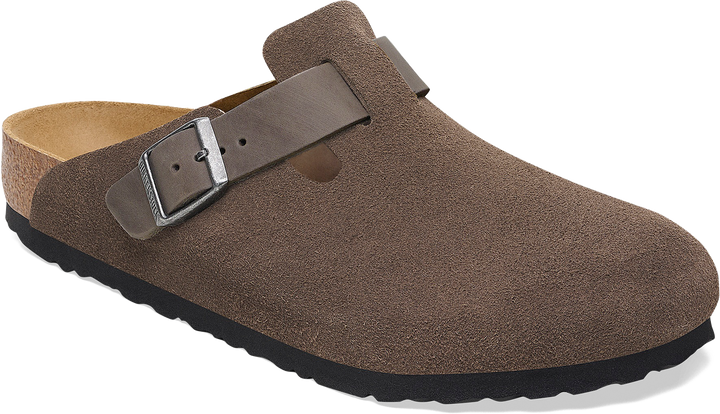 Quarter turn view Men's Birkenstock Footwear style name Boston Suede/ Oiled in color CONC GRAY. Sku: 1029210