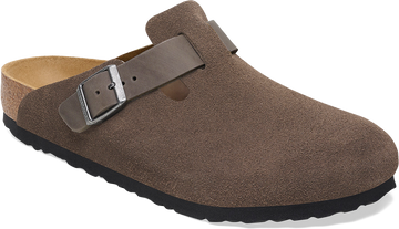 Quarter turn view Men's Birkenstock Footwear style name Boston Suede/ Oiled in color CONC GRAY. Sku: 1029210