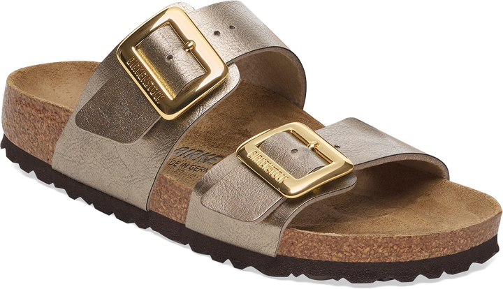 Quarter turn view Women's Birkenstock Footwear style name Sydney Luxe Buckle Narrow in color GR TPE BF. Sku: 1029372