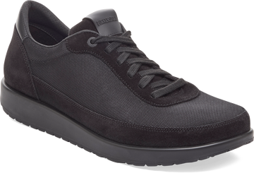 Quarter turn view Women's Birkenstock Footwear style name Honnef City Regular in color BLK/BLK. Sku: 1030107