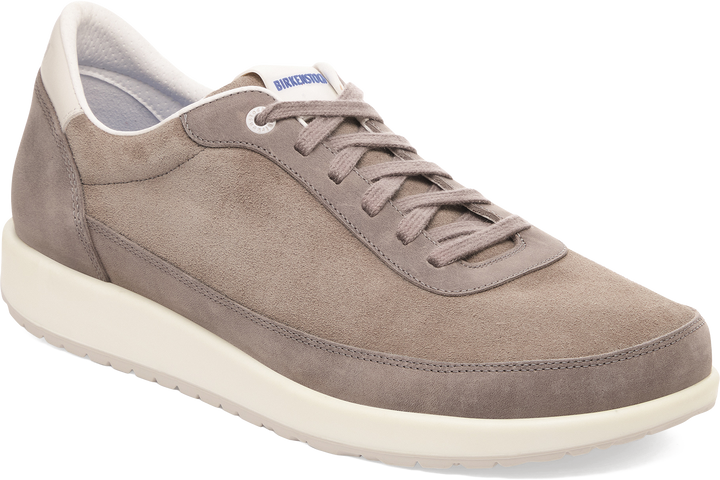 Quarter turn view Men's Birkenstock Footwear style name Honnef City Regular in color STONE COIN. Sku: 1030126