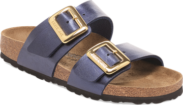 Quarter turn view Women's Birkenstock Footwear style name Sydney Luxe Buckle Narrow in color GR MIDNT B. Sku: 1030345