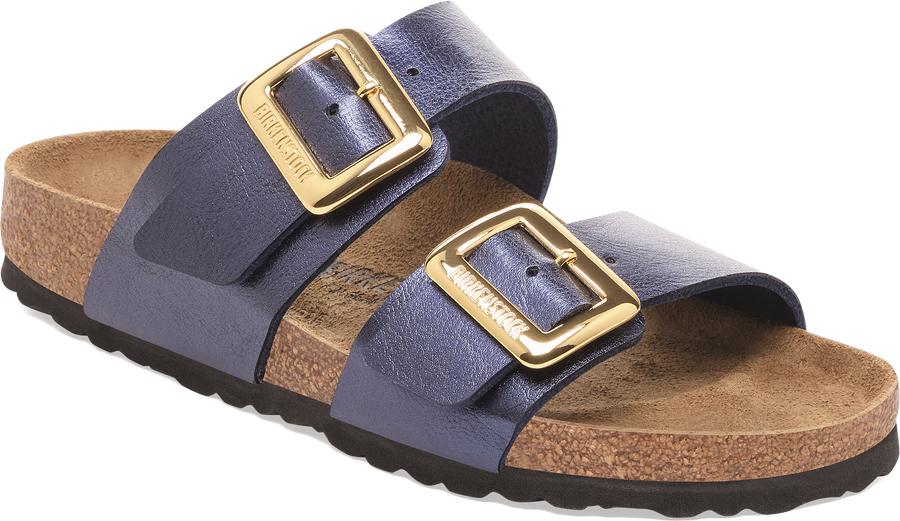 Quarter turn view Women's Birkenstock Footwear style name Sydney Luxe Buckle Narrow in color GR MIDNT B. Sku: 1030345