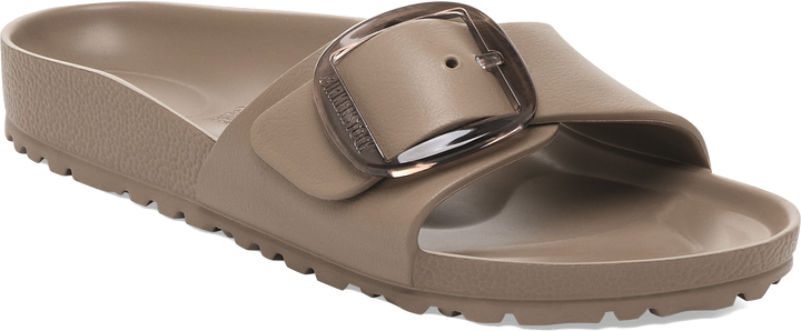 Quarter turn view Women's Birkenstock Footwear style name Madrid Eva Big Buckle Narrow in color GRAY TAUPE. Sku: 1030479
