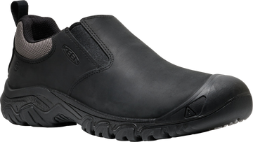 Quarter turn view Men's KEEN Footwear style name Targhee IV Slip-On in color BLACK. Sku: 1031164