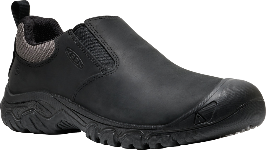 Quarter turn view Men's KEEN Footwear style name Targhee IV Slip-On in color BLACK. Sku: 1031164