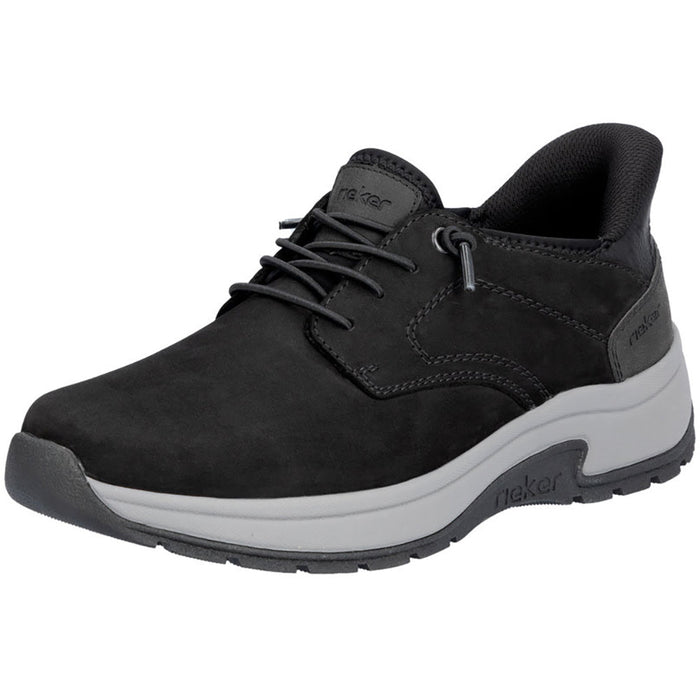 Quarter turn view Men's Rieker Footwear style name Bruce 50 in color Schwarz. Sku: 11050-00