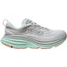 Quarter turn view Women's Hoka Footwear style name Bondi 8 in color Stardust/ Aqua Breeze. Sku: 1127952SQB