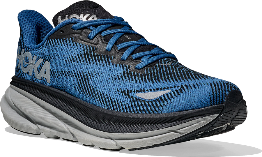 Quarter turn view Men's HOKA Footwear style name Clifton 9 GTX in color BGYN. Sku: 1141470F-BGYN