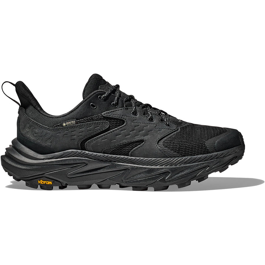 Quarter turn view Men's Hoka Footwear style name Anacapa 2 Low GTX Wide in color Black/ Black. Sku: 1155253BBLC