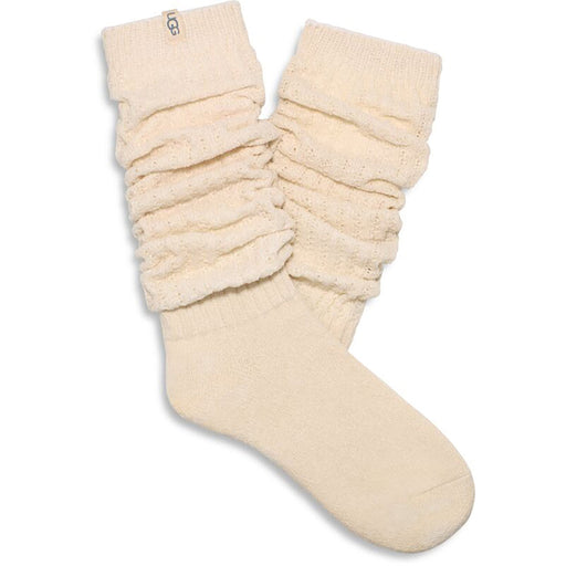 Quarter turn view Women's UGG Sock style name Clarice Tall Slouchy Sock in color Cream. Sku: 1161650-CRM