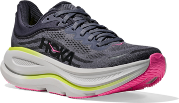 Quarter turn view Women's HOKA Footwear style name Bondi 9 in color CYG. Sku: 1162012-CYG