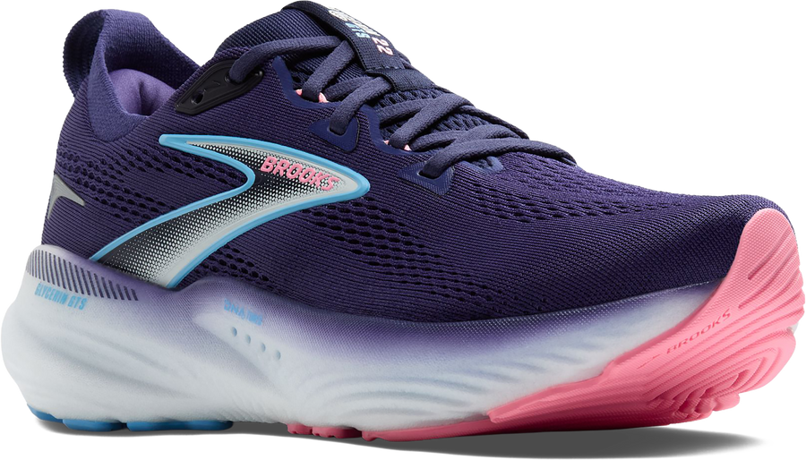 Quarter turn view Women's Brooks Footwear style name Glycerin GTS 22 Wide in color BLU/PEA/DI. Sku: 120435-1D429