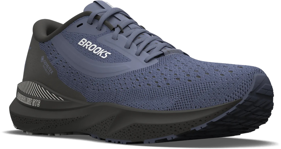 Quarter turn view Women's Brooks Footwear style name Adrenaline GTS 24 GTX Medium in color BK/NTSD/CO. Sku: 120442-1B459