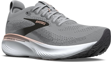 Quarter turn view Women's Brooks Footwear style name Adrenaline GTS 25 Wide in color GR/BKP/COR. Sku: 120443-1D032