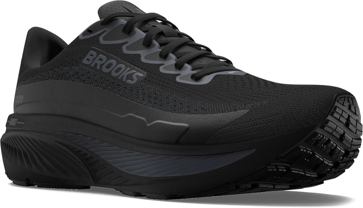 Quarter turn view Women's Brooks Footwear style name Ghost 17 GTX Medium in color BLK/BLK/EB. Sku: 120451-1B020