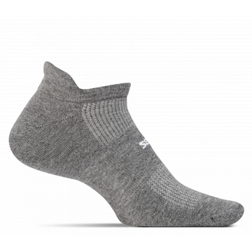 Quarter View Feetures style name High Performance Ultra Light No Show in color Hthr Grey. Sku: FA5558