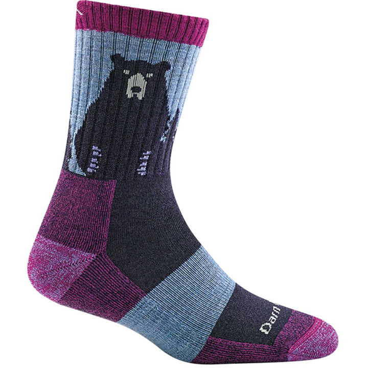 Quarter turn view Women's Darn Tough Sock style name Bear Town Light Crew in color Purple. Sku: 1970-PURPLE