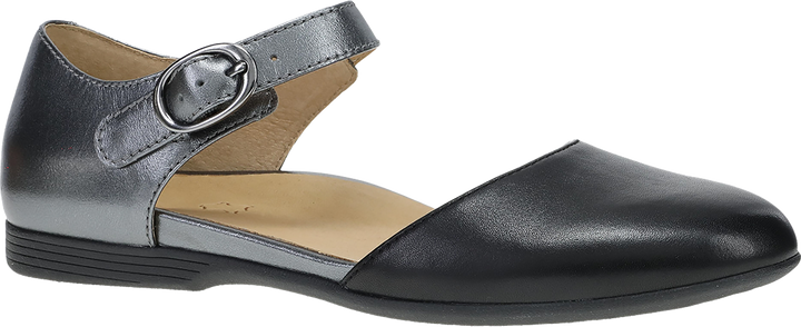 Quarter turn view Women's Dansko Footwear style name Liv in color BLK/PEWTER. Sku: 2049020200