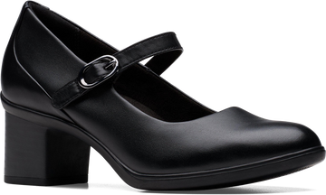 Quarter turn view Women's Clarks Footwear style name Shaya Jane Wide in color BLK LEA. Sku: 26182996W