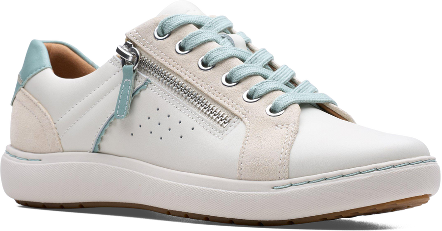 Quarter turn view Women's Clarks Footwear style name Nalle Zen in color WHTCMBI LE. Sku: 26183122