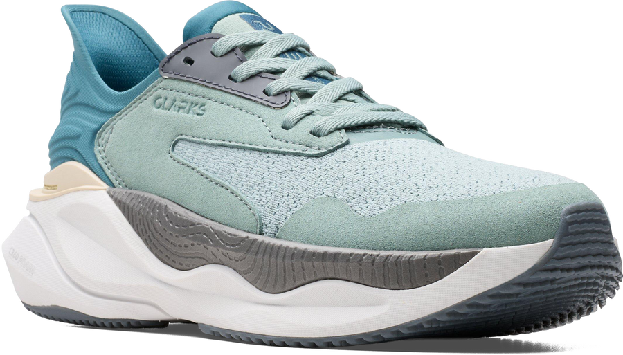 Quarter turn view Women's Clarks Footwear style name Clarks Pace Wide in color AQUA COMBI. Sku: 26184588W