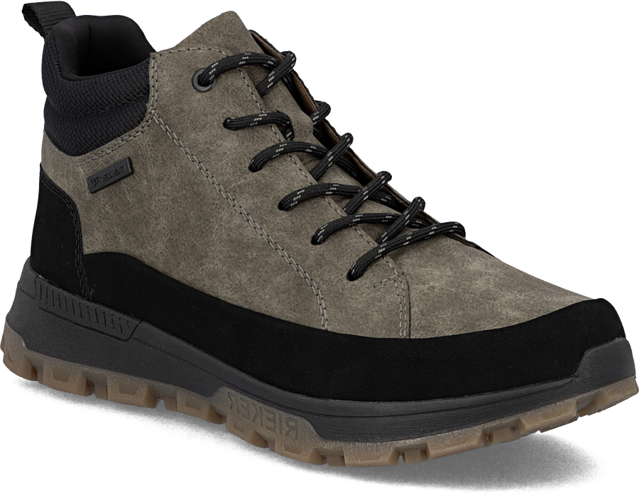 Quarter turn view Men's Rieker Footwear style name Finn 08 Waterproof in color SCHWZ/KAFF. Sku: 35508-25