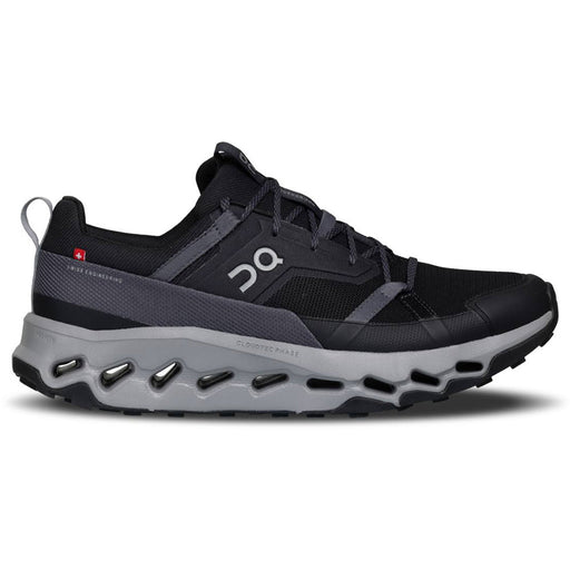 Quarter turn view Men's On Running Footwear style name Cloudhorizon in color Black/ Blackened Pearl/ Alloy. Sku: 3ME10030702