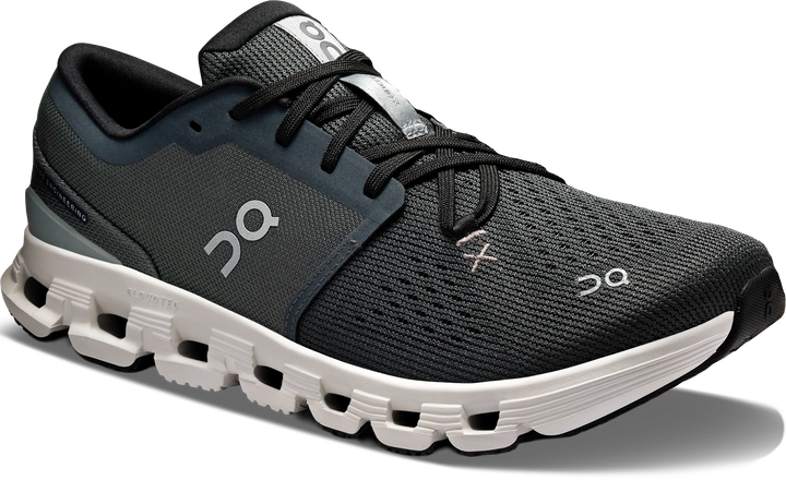 Quarter turn view Men's On Running Footwear style name Cloud X 4 in color SHDW/APLLO. Sku: 3ME30043558