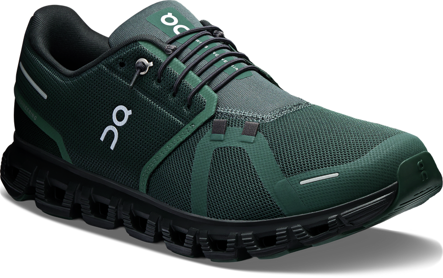Quarter turn view Men's On Running Footwear style name Cloud 6 in color OLV/EVRGRN. Sku: 3MF10072841
