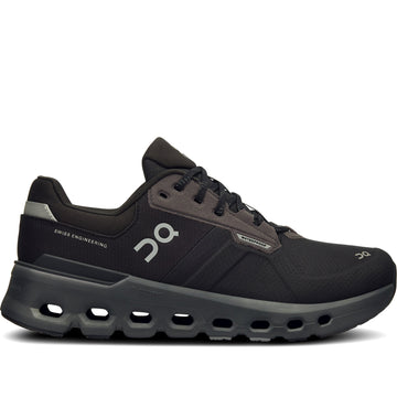 Quarter turn Women's On Running Footwear style name Cloudrunner 2 Waterproof in color Magnet/ Black. Sku: 3WE10142130