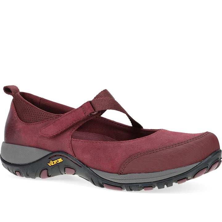 Quarter turn Women's Dansko Footwear style name Primrose in color Wine Burnished Suede. Sku: 4363880200