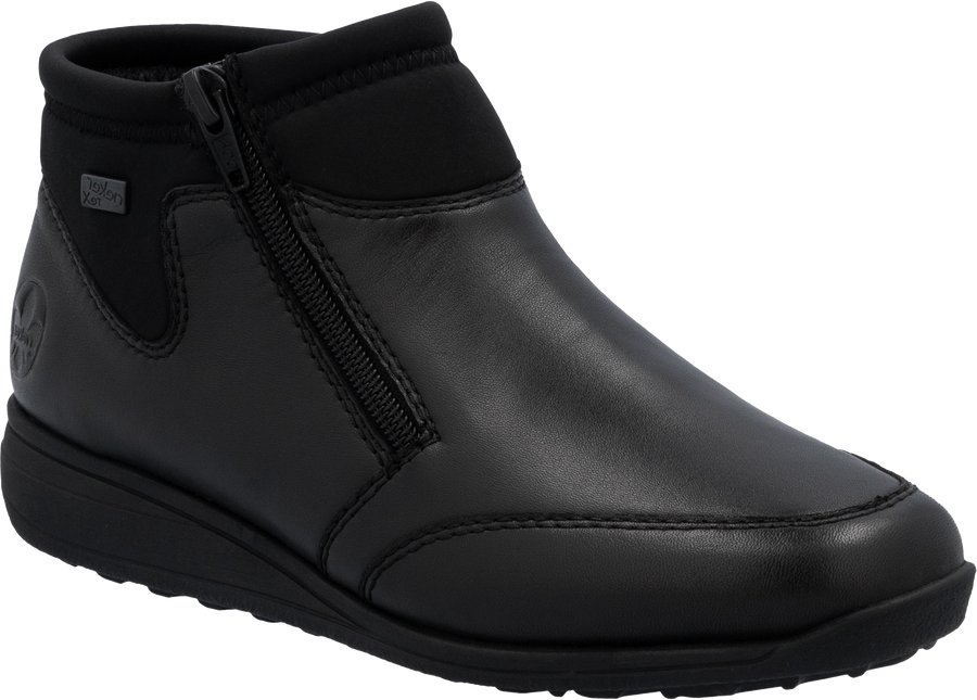 Quarter turn view Women's Rieker Footwear style name Donna 70 Waterproof in color SCHWARZ. Sku: 47270-00