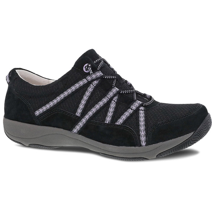 Quarter turn view Women's Dansko Footwear style name Harlyn in color Black Suede. Sku: 4854-100285